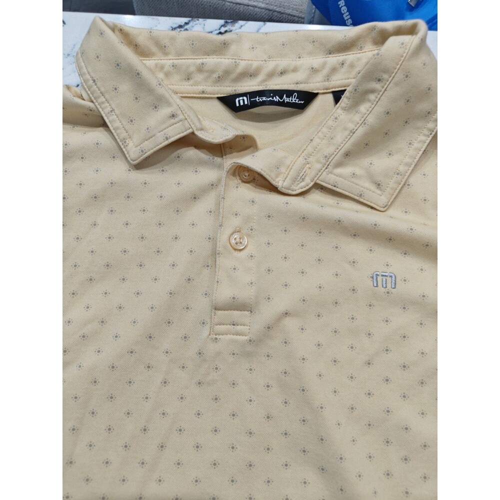 Travis Mathew Polo Shirt Mens XXL Yellow Dotted Pima Cotton Golf Performance